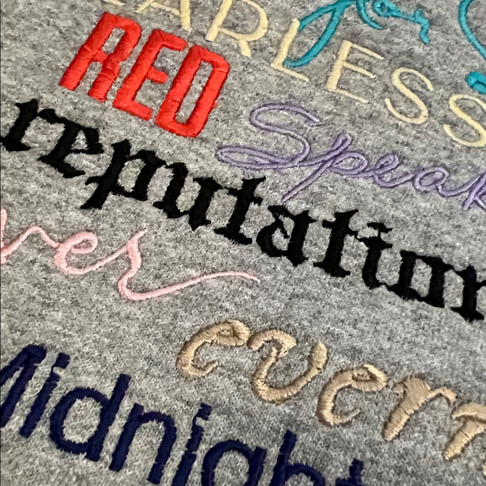 Taylor Swift Albums Embroidered Gray Sweatshirt Small Swiftie Apparel Cozy Top - Picture 15 of 16